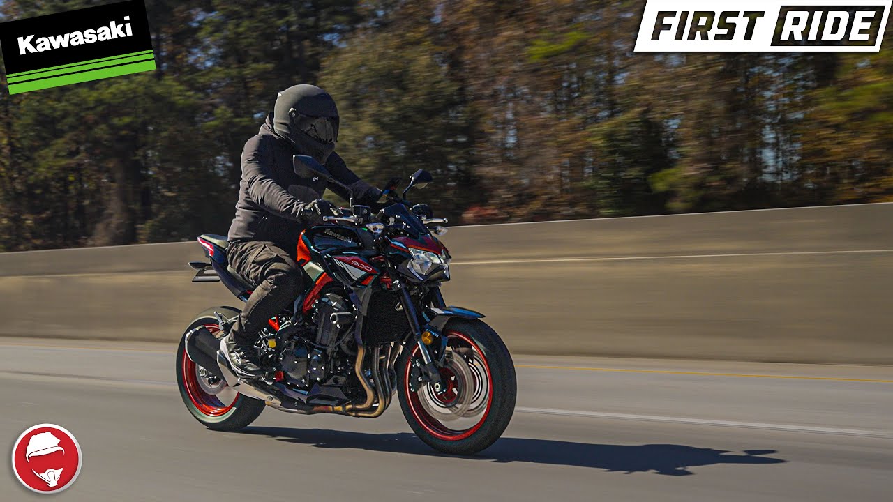 YouTube post by @chaseontwowheels for Flying Eyes Optics. Caption reads: 2024 Kawasaki Z900 | First Ride.