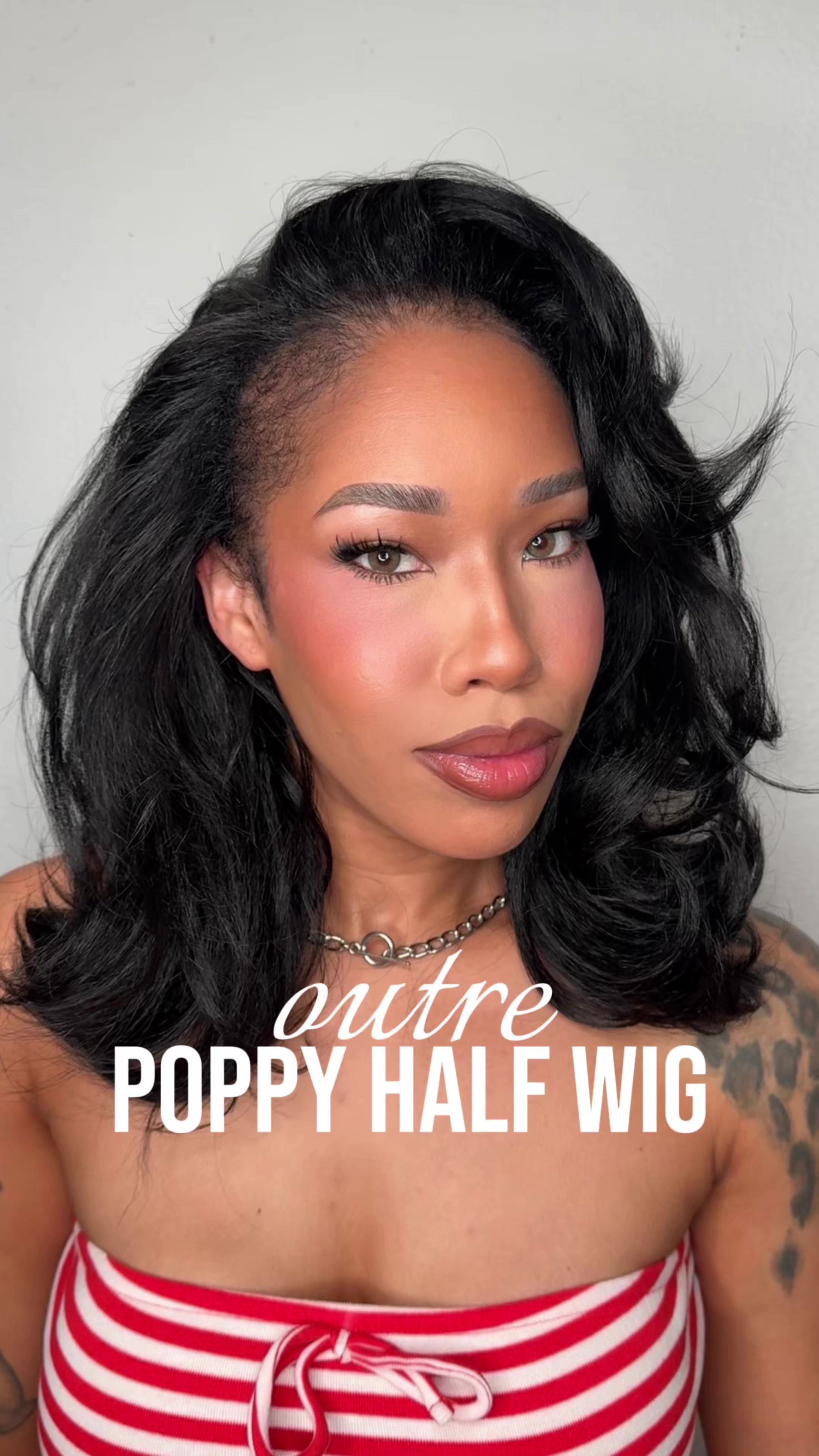 TikTok post by @themaiaedit_ for Outre. Caption reads: @outre @Ebonyline outre half wig: poppy (color:....