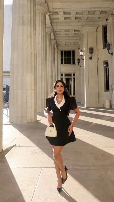 Instagram post by @_sadey for Mew Mews. Caption reads: Little black dress moment 🖤 @mewmewsofficial....