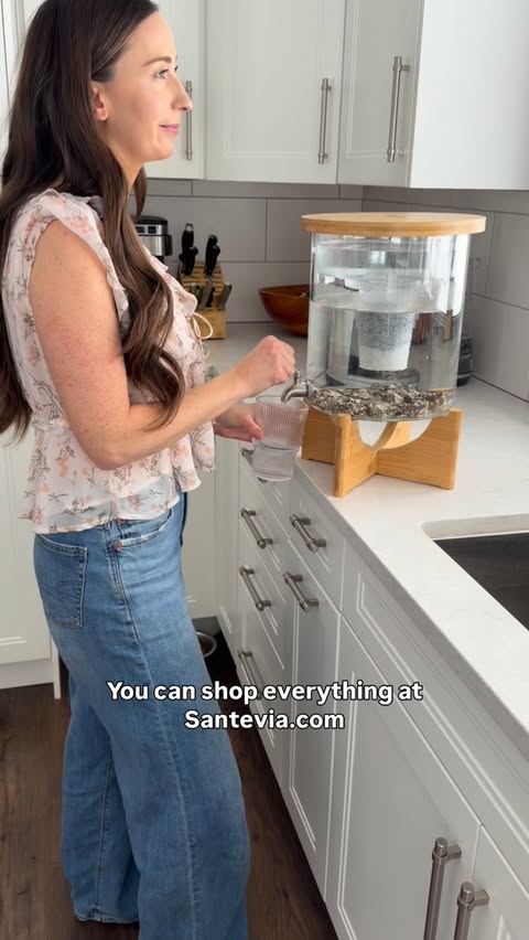 Instagram post by @nutritionbyamy for Santevia. Caption reads: I’ve been eyeing up this Glass Water System for....