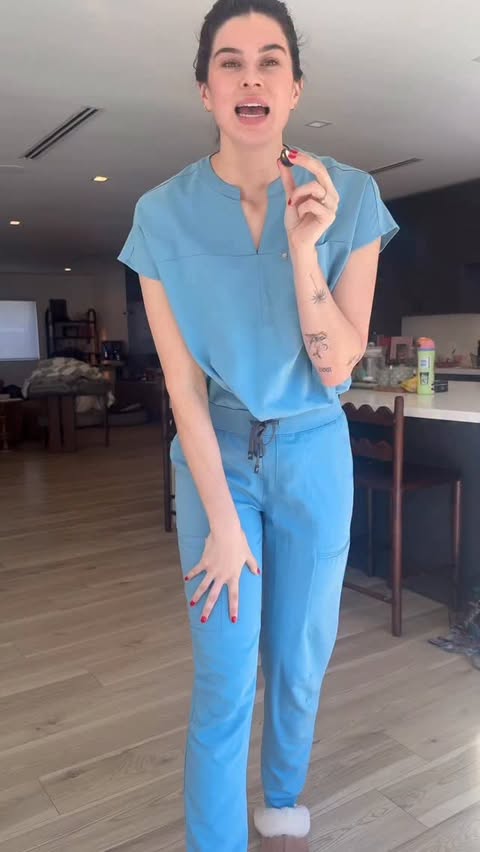 Instagram post by @scrubhacks for Fabletics. Caption reads: [...] new (restocked) color 🌊 WAVE 🌊 from....