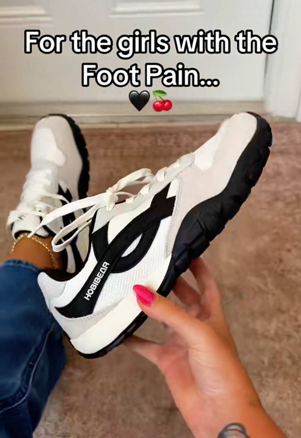 TikTok post by @super.cute.finds for HOBIBEAR Shoes. Caption reads: 😍🖤✨THESE!!! @HOBIBEAR SHOES OFFICIAL if you have....