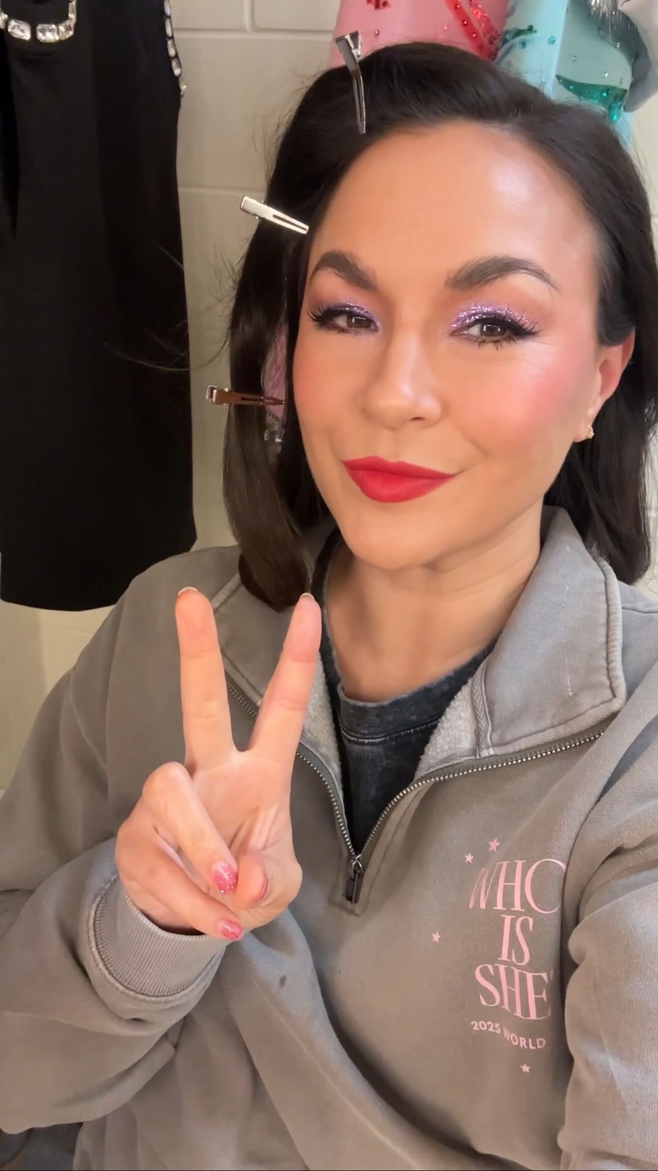 Instagram post by @wedonthavetimeforthis for Adore Beauty. Caption reads: Lips worthy of a ✨SHOWGIRL✨ thanks to @adorebeauty....