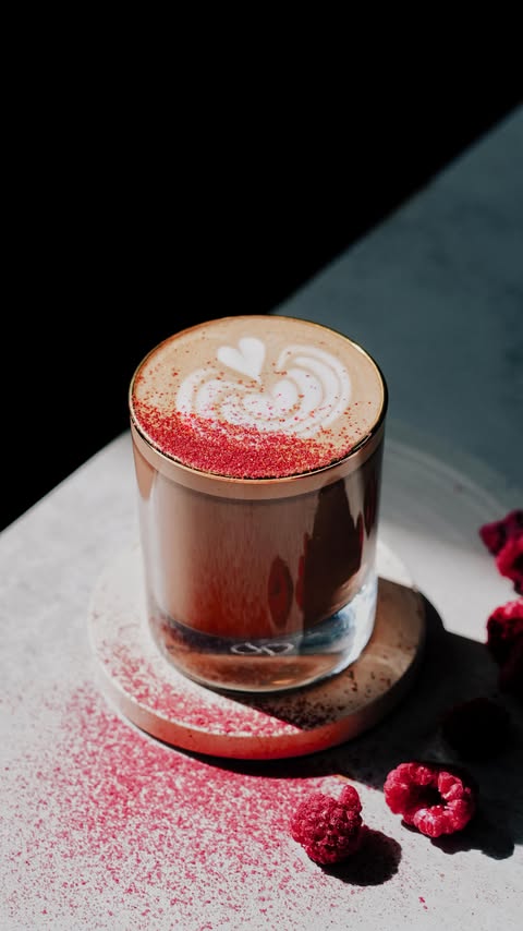 Instagram post by @morgandrinkscoffee for Ghirardelli Chocolate Company. Caption reads: RASPBERRY MOCHA // Tart, sweet, and very very....