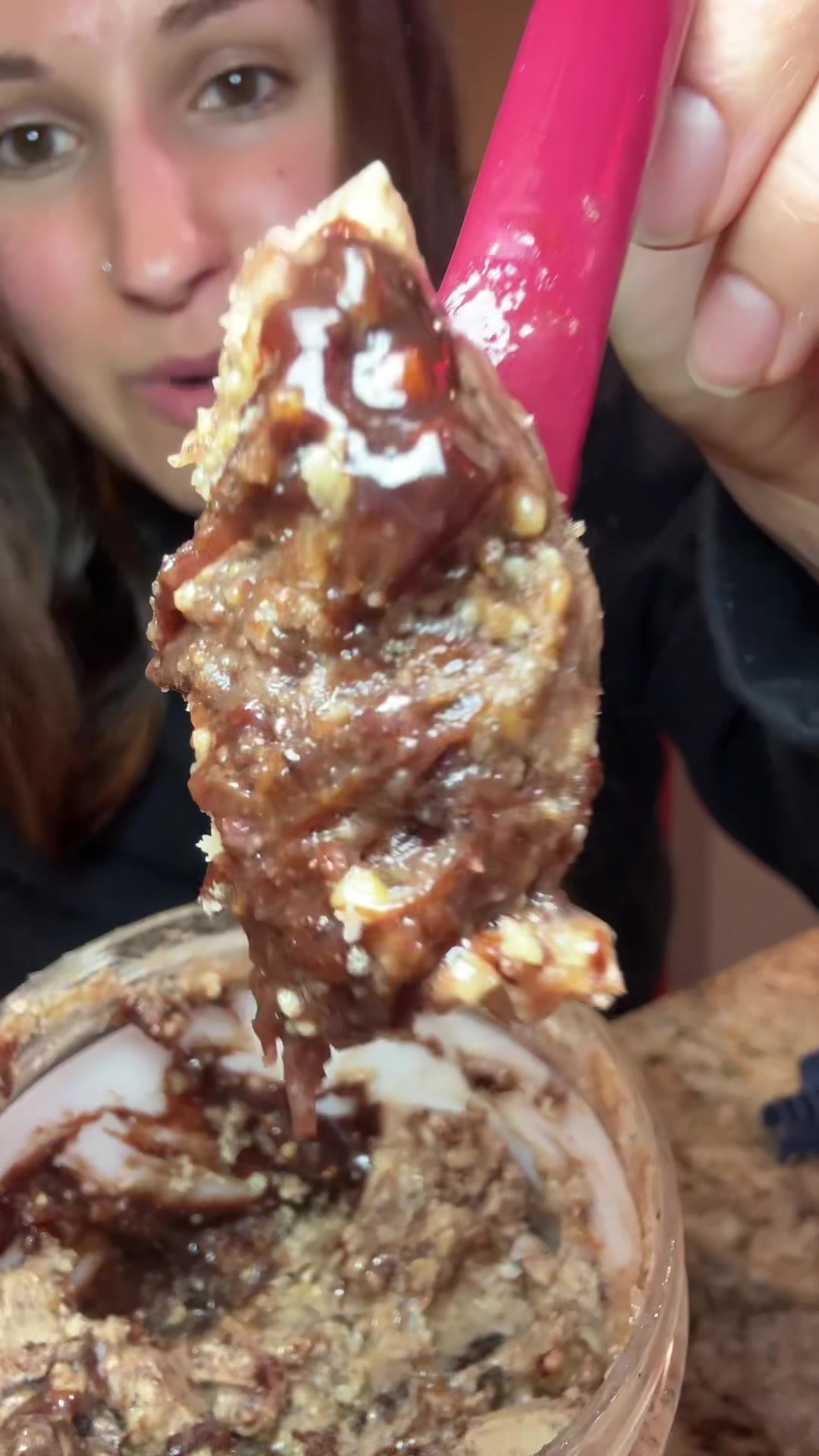 TikTok post by @hannahv2246 for Nerdy Nuts. Caption reads: [...] Cookie Milkshake flavor from Nerdy Nuts —....