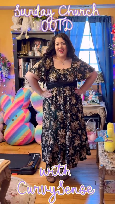 Instagram post by @principessagabriella for Curvy Sense. Caption reads: [...] pretty is this flowy maxi dress from....