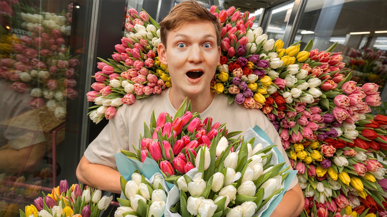YouTube post by @IDEN for Pro Business. Caption reads: I bought TULIPS in bulk to resell them for March....