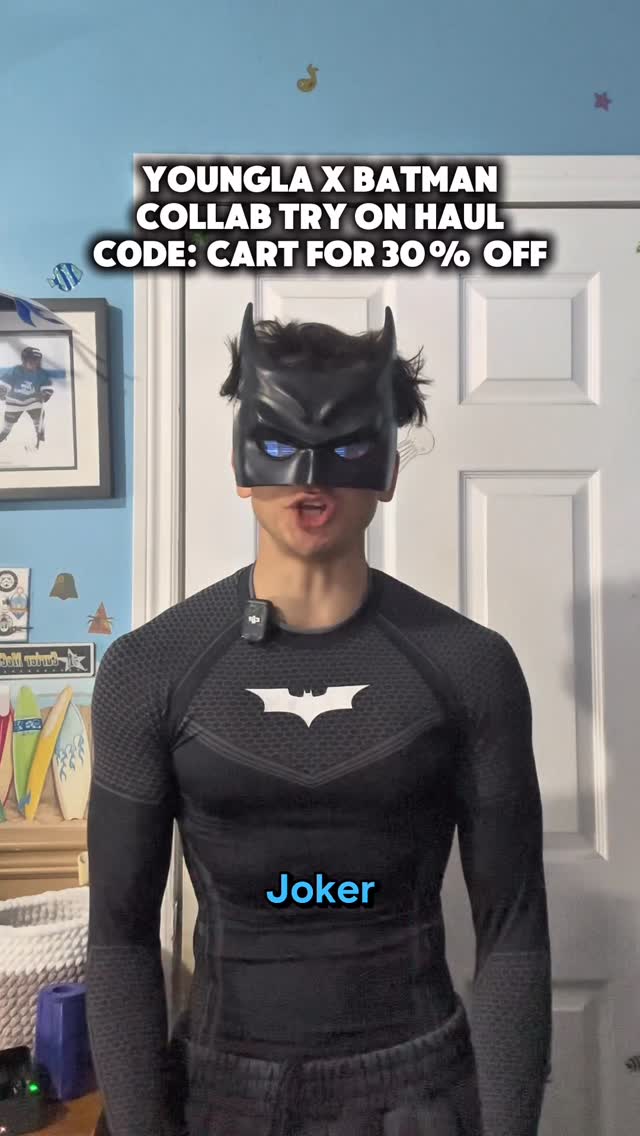 Instagram post by @cartbruh for YoungLA. Caption reads: @youngla x Batman collab try on haul! [...].