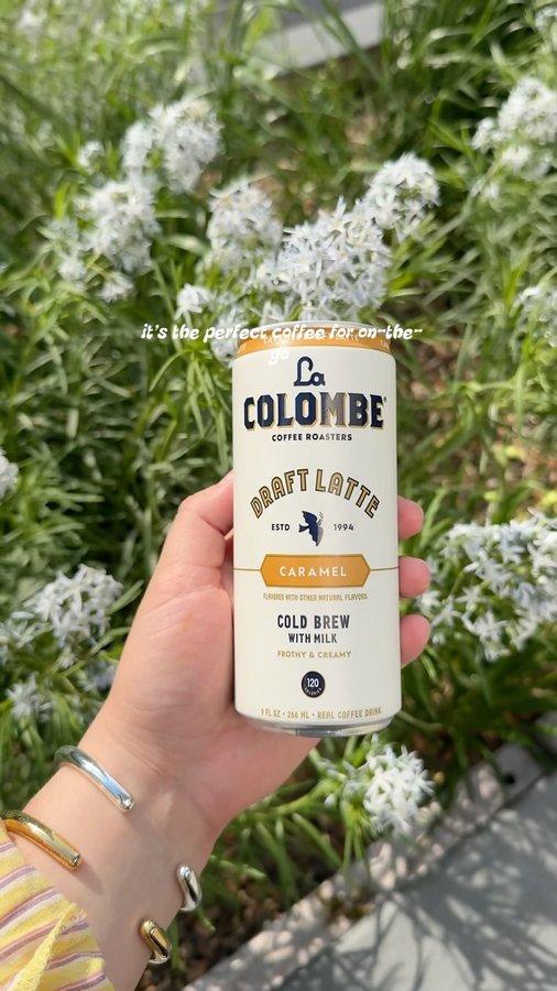 Instagram post by @keninchicago for La Colombe Coffee. Caption reads: I’m hooked on these delicious canned draft lattes....