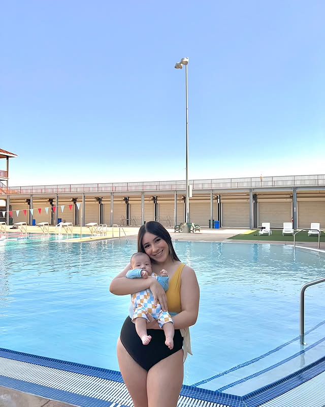 Instagram post by @jessicalemus__ for Caden Lane. Caption reads: Baby and I enjoying summer time with our....