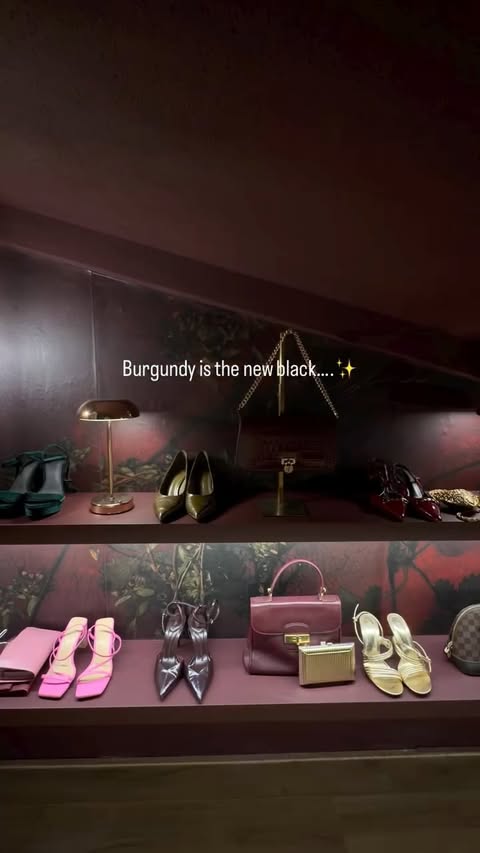 Instagram post by @mona.amezguerra for Photowall. Caption reads: [...] & bag closet using IKEA shelving and....
