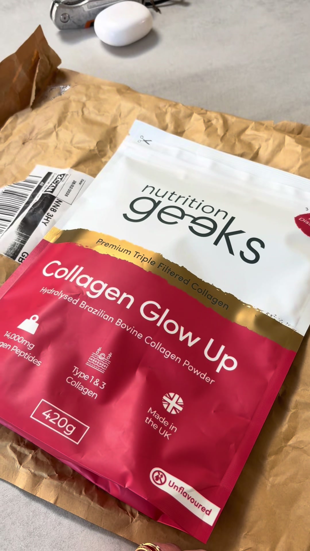 TikTok post by @all_things_leah for Nutrition Geeks. Caption reads: Collagen glow up from @nutritiongeeksofficial is....
