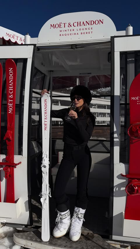 Instagram post by @blancaarimany for Moët & Chandon. Caption reads: Publi. Ski season is officially here, and I....