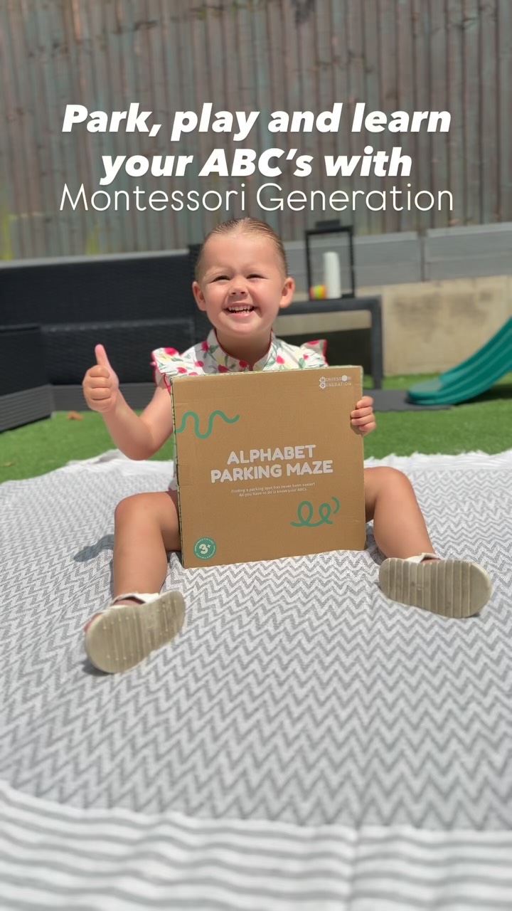 Instagram post by @aria_g_wardrobe for Montessori Generation. Caption reads: [...] Magnetic Alphabet Car Park from....