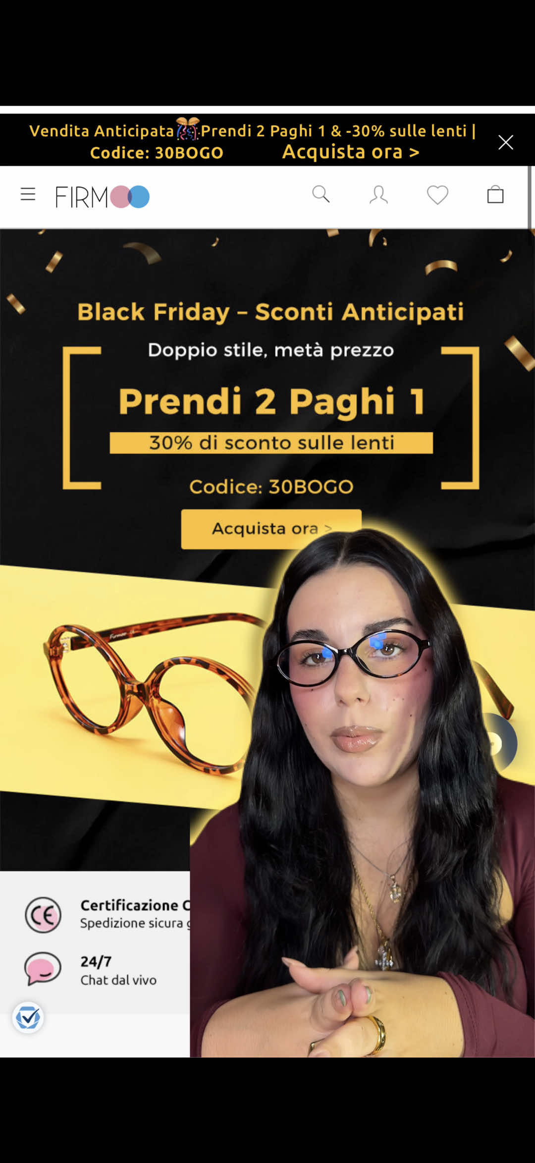 TikTok post by @marilenagargiulo for Firmoo. Caption reads: codice: MARILE40 affiliato 🙏🏼🛍️ @Firmoo Italy....