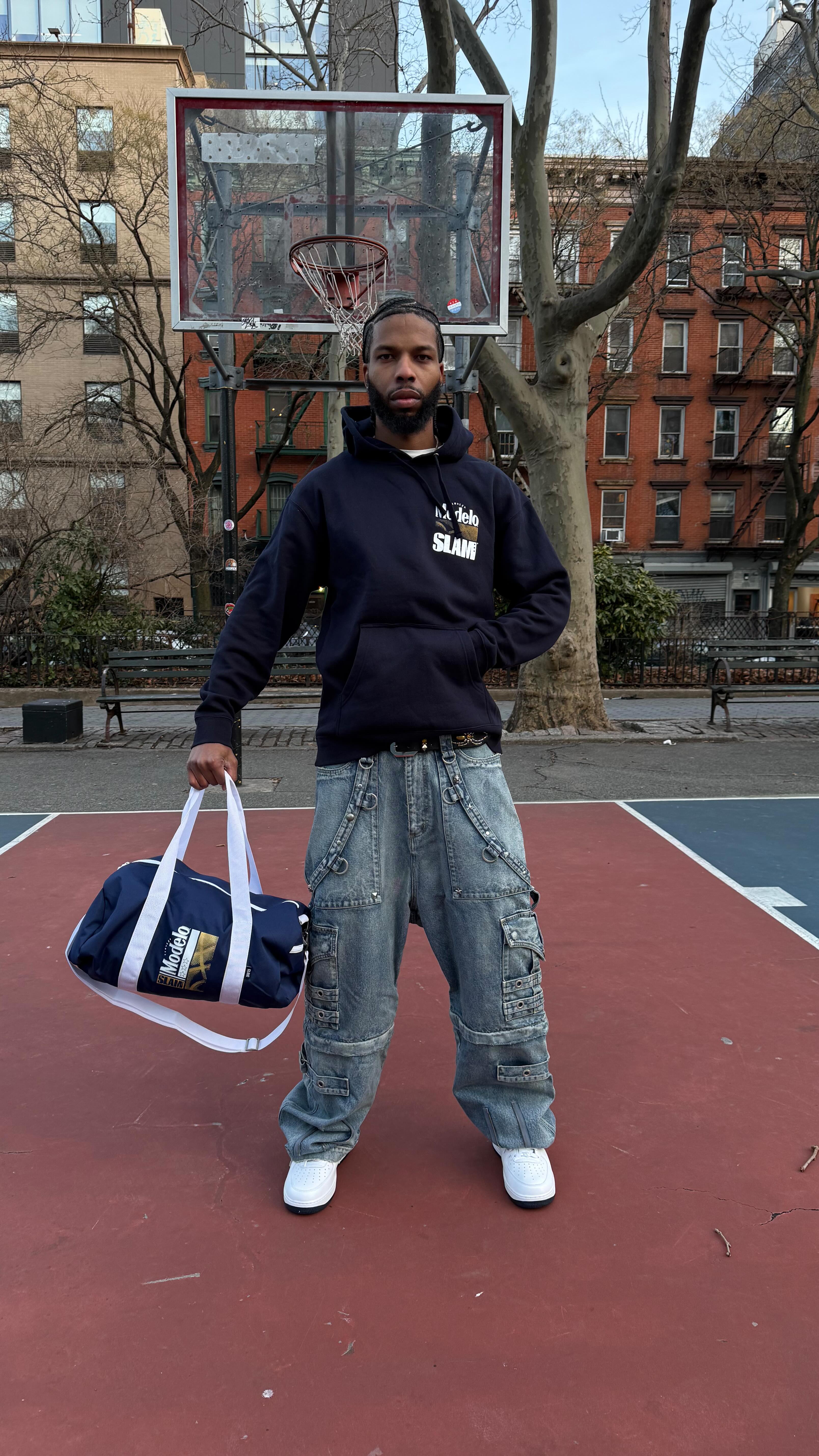 Instagram post by @leaguefits for Modelo Usa. Caption reads: my guy @brooklynsrevival is NYC’s flyest, and i....