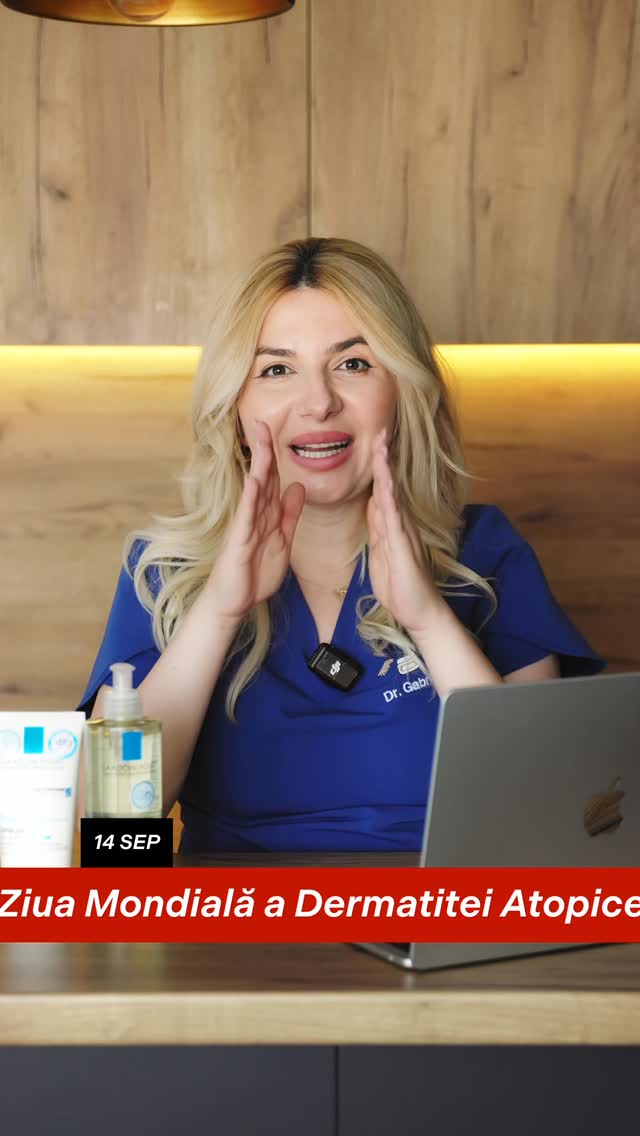 Instagram post by @dr.gabriela.bud for La Roche-Posay International. Caption reads: Luna aceasta marcăm Ziua Dermatitei Atopice 🧴 și....