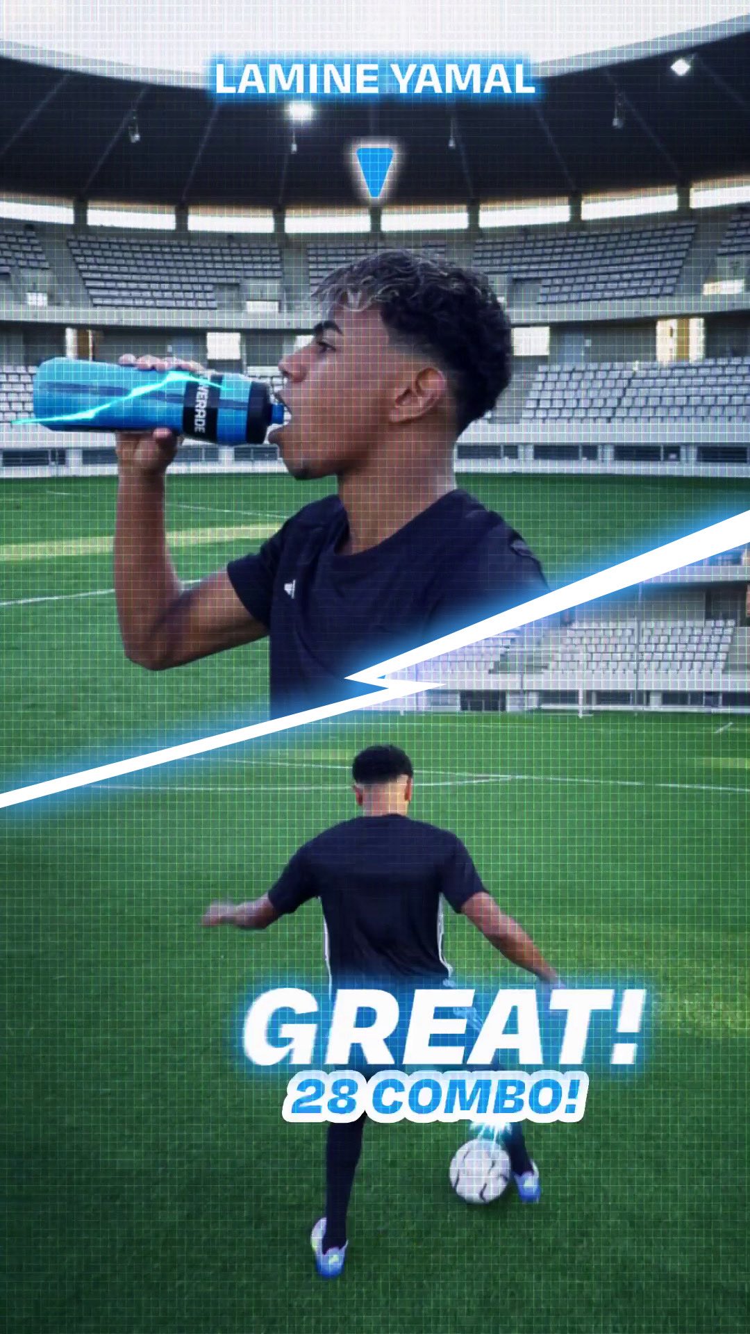 Instagram post by @lamineyamal for POWERADE. Caption reads: Full gamer mode IRL 😏 #pauseispower.
