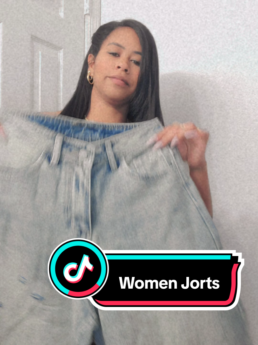 TikTok post by @danythequeen98 for Emmiol. Caption reads: @EMMIOL Denim #jorts #womenjorts #denim....