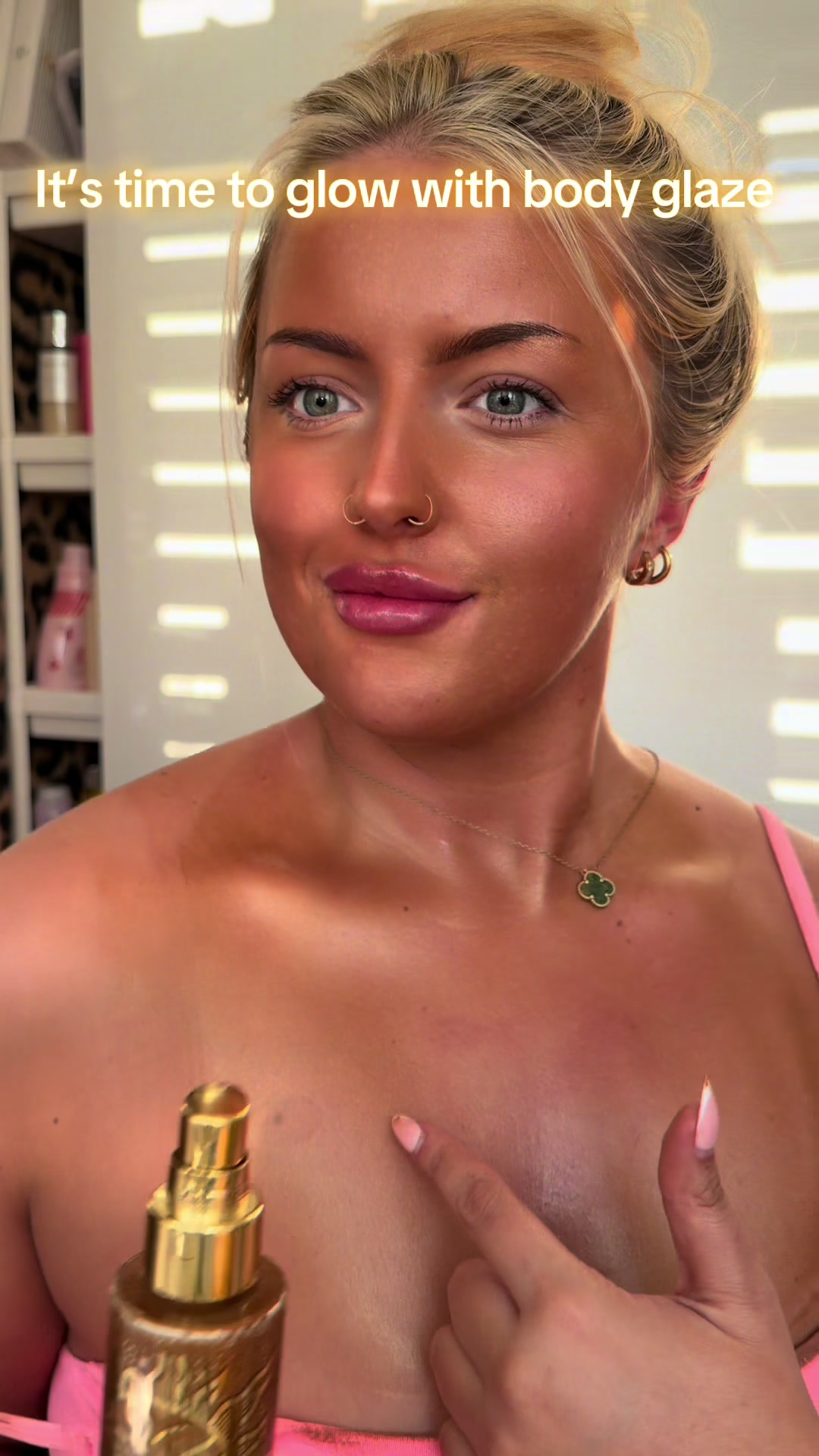 TikTok post by @eves.that.girl for Peaches & Cream. Caption reads: Golden goddess head to toe @Peaches & Cream....