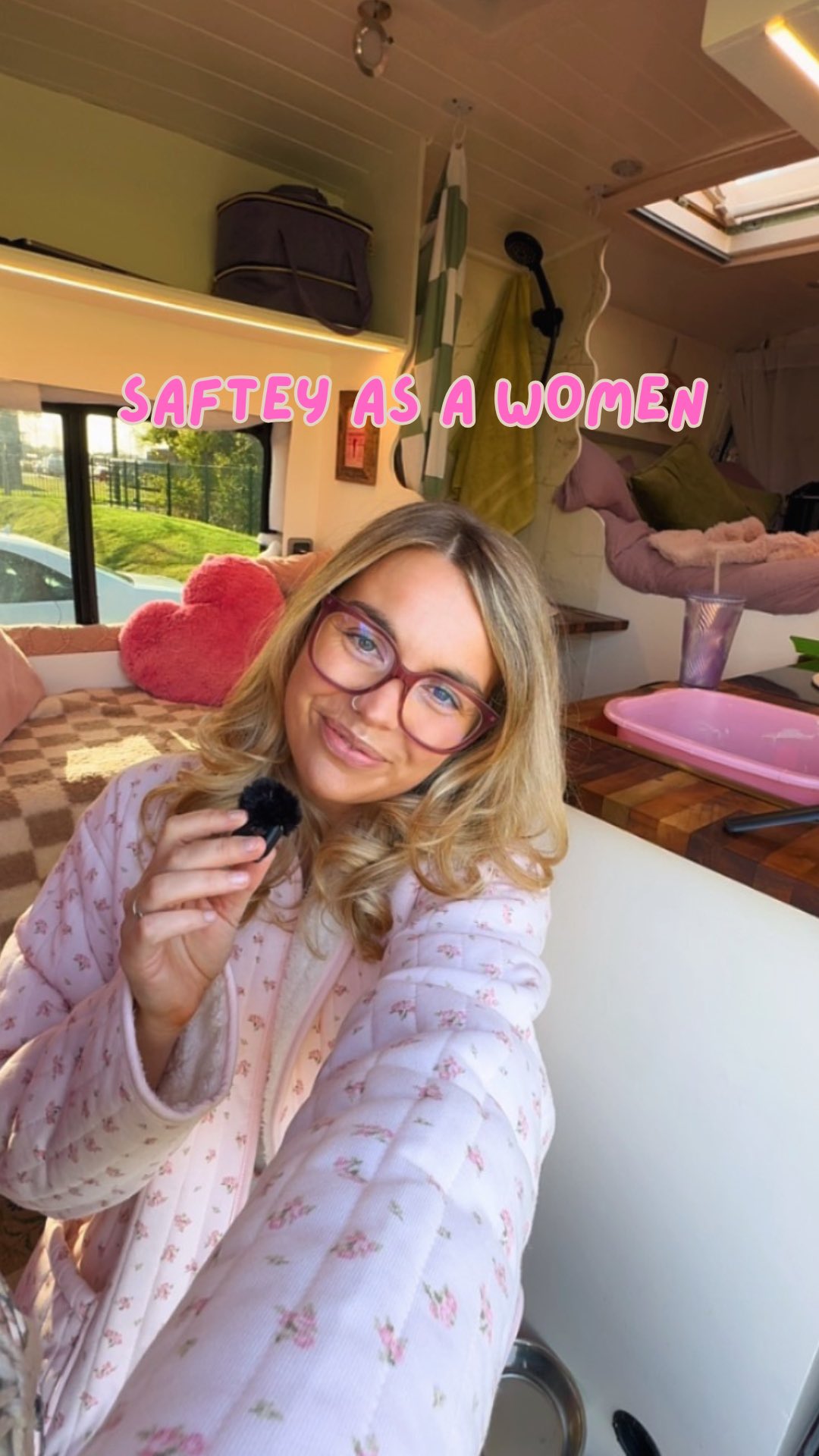 Instagram post by @heidijoannee for Reolink. Caption reads: How I Stay Safe Living Solo in My Van 🚐✨

As a....