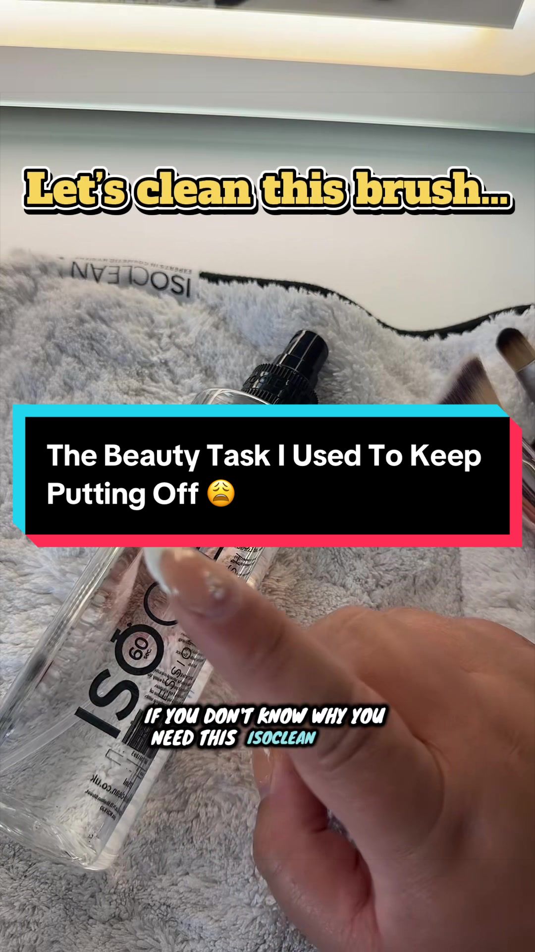 TikTok post by @digitaldynasty88 for ISOCLEAN. Caption reads: This ISOCLEAN Spray Top Brush Cleaner and....