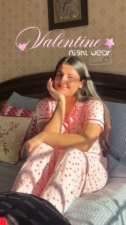 Instagram post by @vanshitasehgal for Clovia. Caption reads: [...] my kind of Valentine’s vibe 🛏️✨ Shop....