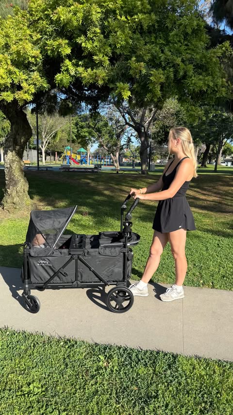Instagram post by @laurenvelazquez_ for Delta Children. Caption reads: [...] the Jeep Evolve Stroller Wagon by....