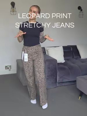 TikTok post by @billiekerby for KATCH ME. Caption reads: [...] come in leopard print 🙌🐆 @Katch Me #jeans....