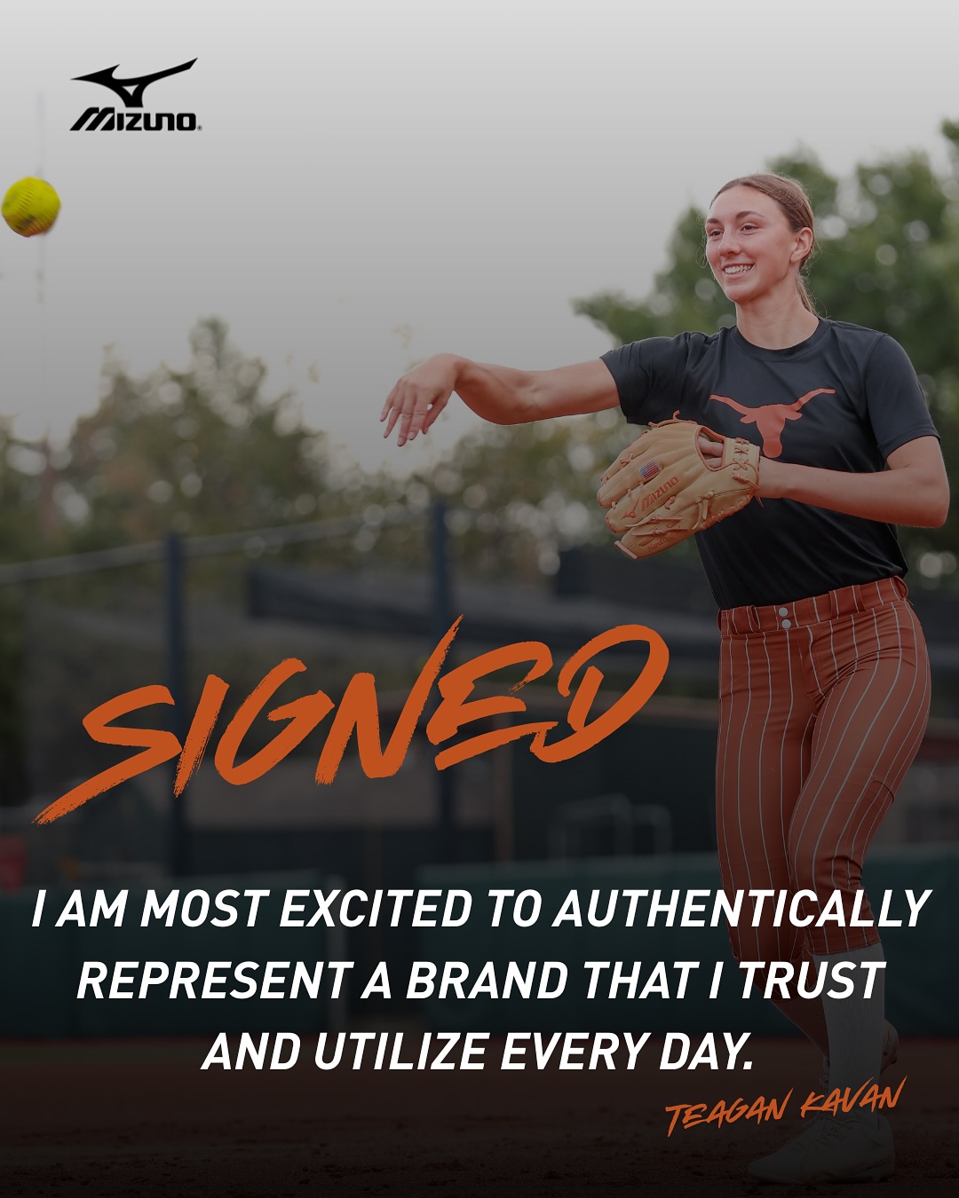 Instagram post by @teagankavan for Mizuno USA. Caption reads: A perfect match! Please help us welcome Teagan....
