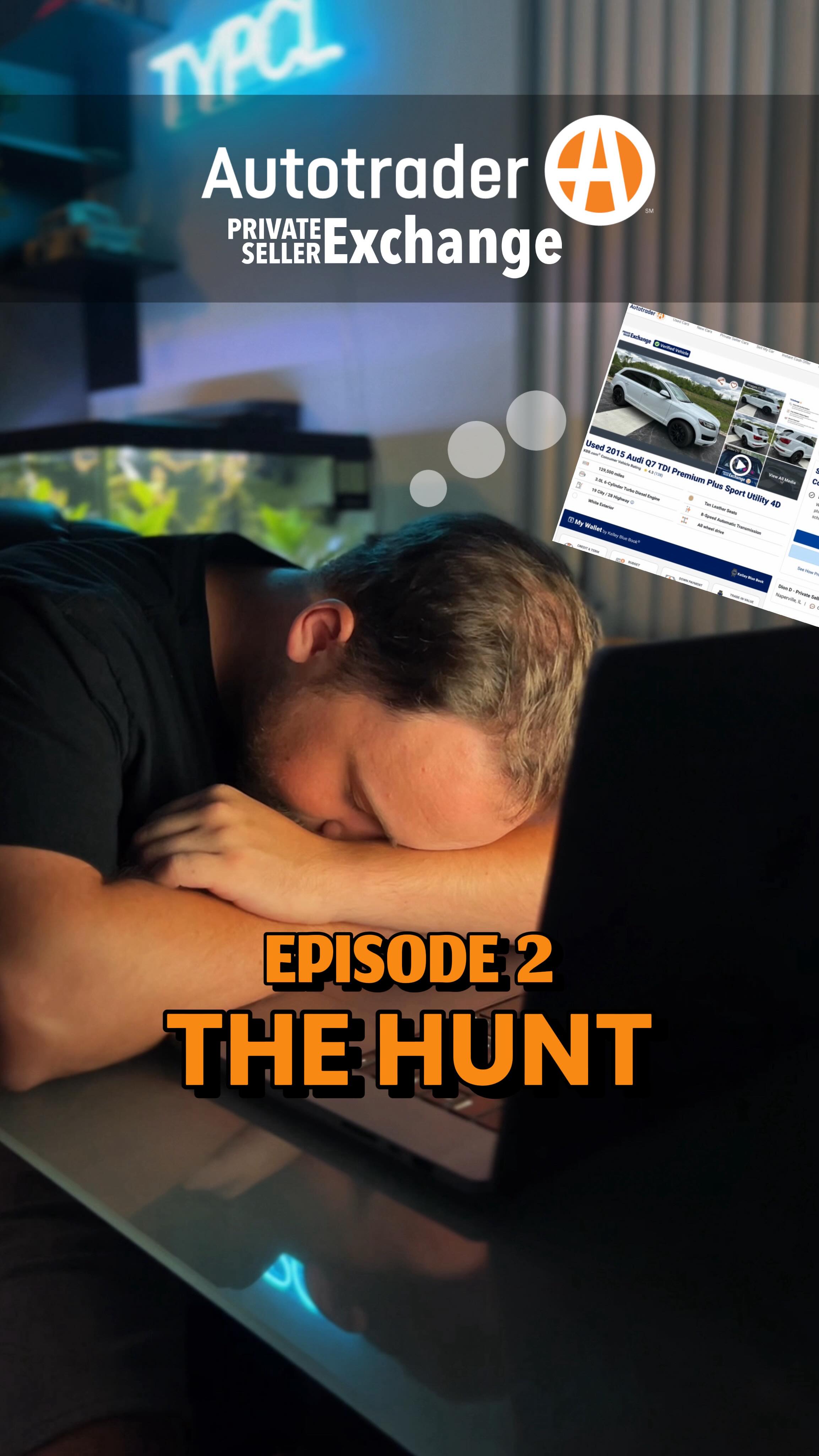 Instagram post by @typicalstevenn for Autotrader. Caption reads: THE HUNT‼️ EP2 - Car buying w/ Private Seller....