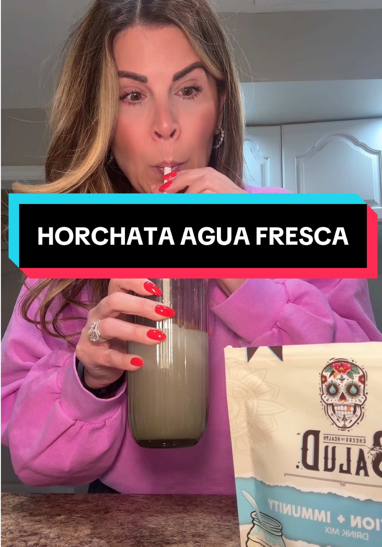 TikTok post by @phillyfoodgirl for Taste Salud. Caption reads: Will be drinking horchata agua fresca @Taste Salud....