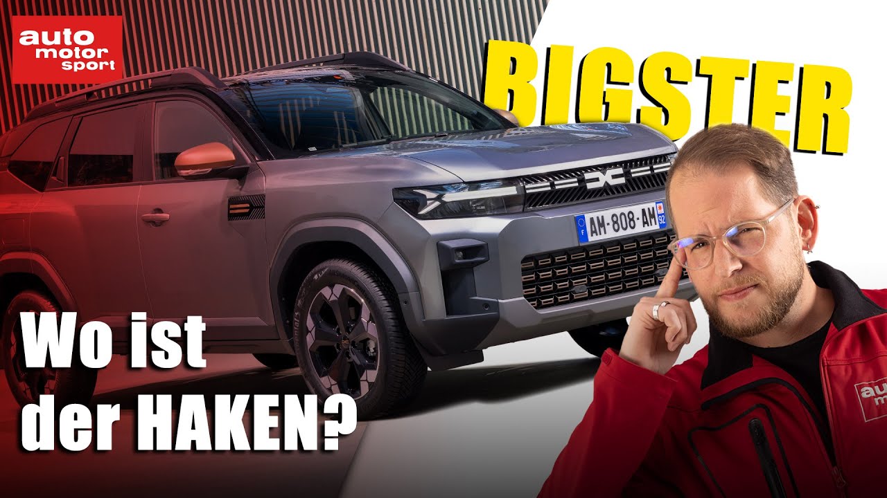 YouTube post by @automotorundsport for Mister Spex. Caption reads: First test of the Dacia Bigster with the base....