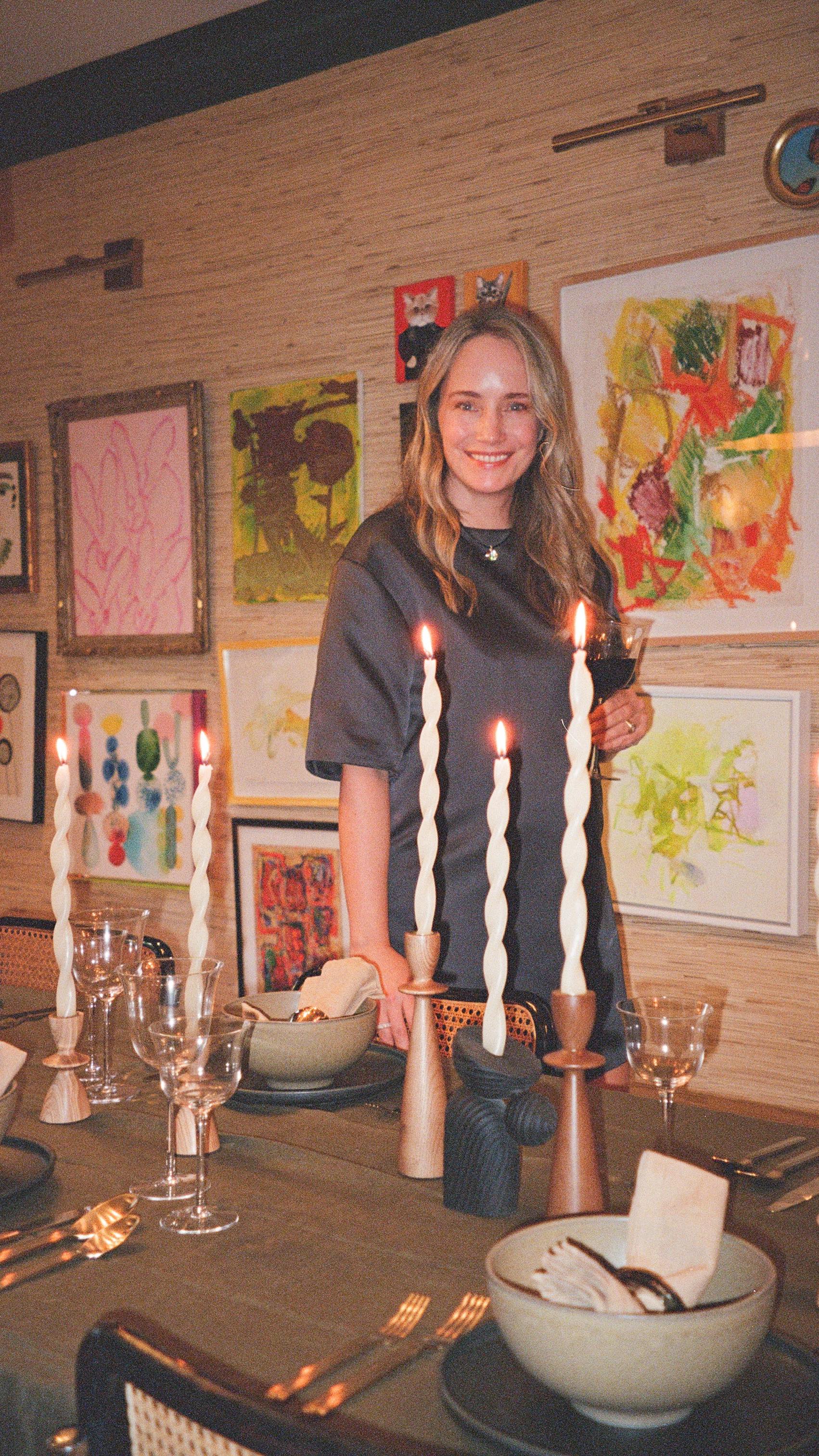 Instagram post by @graceatwood for West Elm. Caption reads: Setting the table for Thanksgiving with @westelm!....