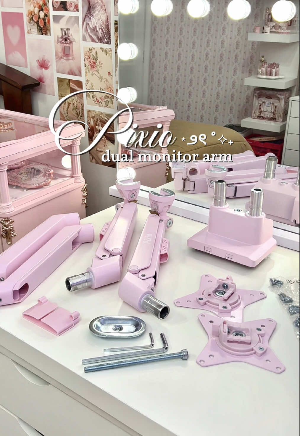 TikTok post by @asia.nha for Pixio Gaming. Caption reads: [...] monitor when I get a bigger desk)  @Pixio....