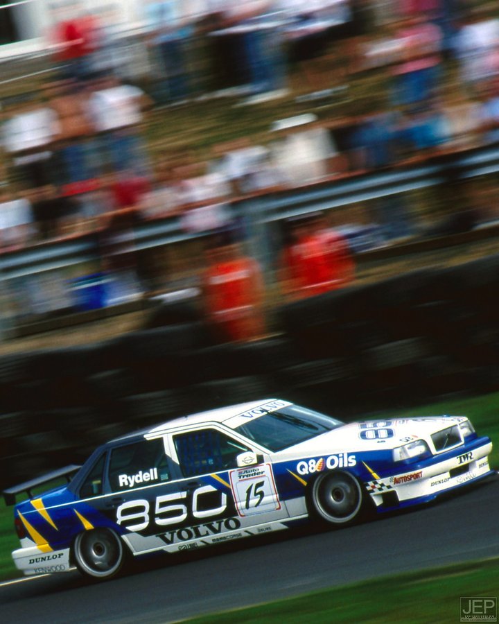 Instagram post by @project.touring for Renault. Caption reads: 1995 BTCC

Knockhill never fails. 
Volvo....