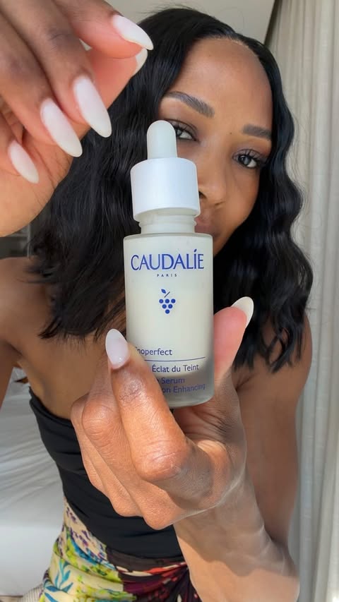 Instagram post by @sashaexeter for Caudalie. Caption reads: There's a reason why @caudalieus Vinoperfect Serum....