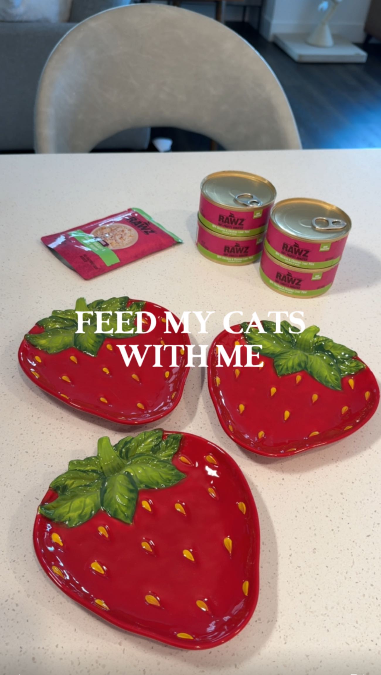 Instagram post by @simple.kitties for RAWZ Natural Pet Food. Caption reads: Feed my cats with me 🤍 

Dish of the Day 🍽️
⟡....