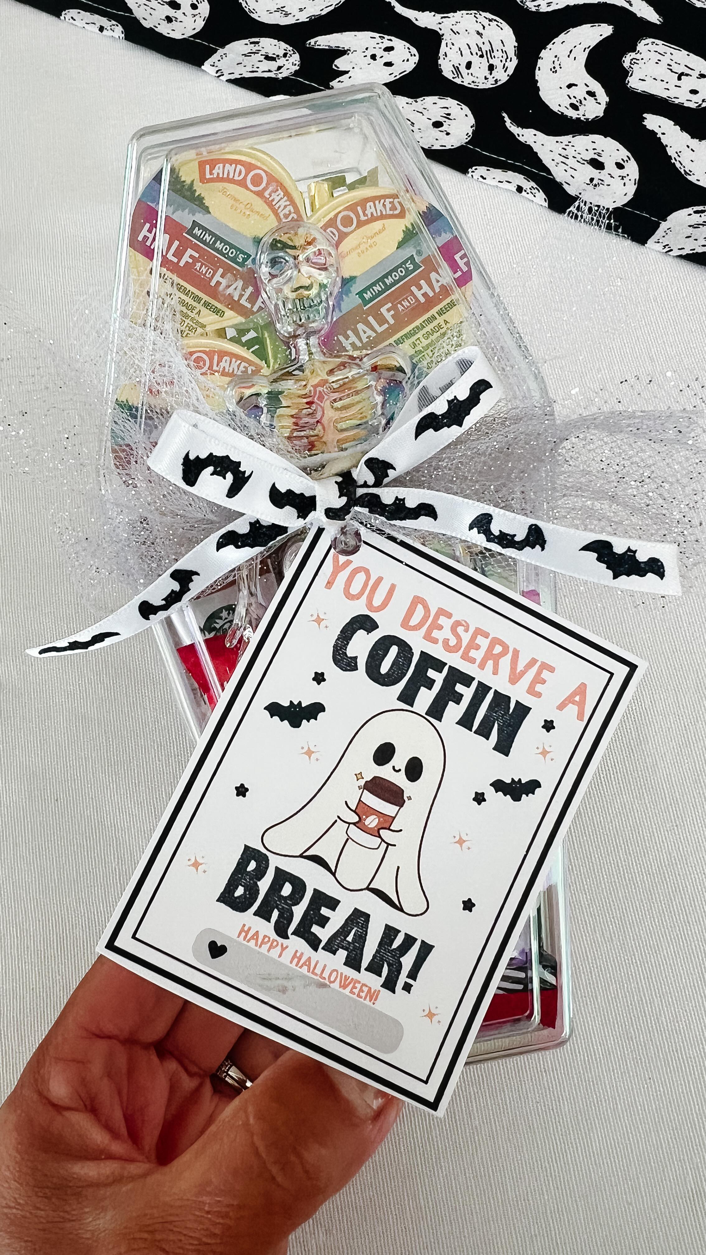 Instagram post by @stayathomecircus for KitKat. Caption reads: Dollartree find: coffin skeleton containers ⚰️....