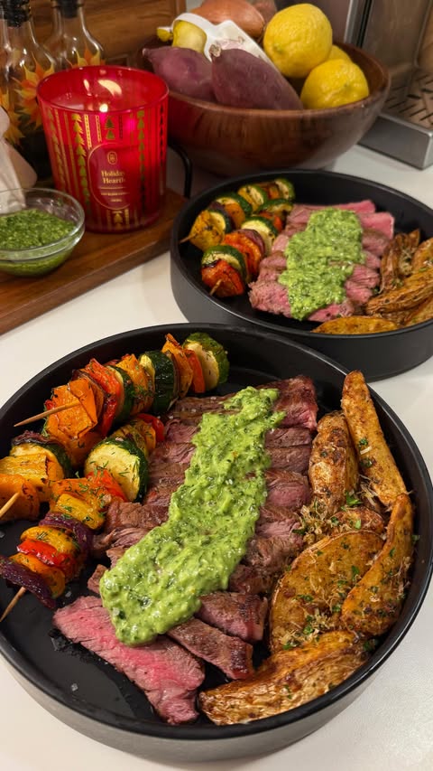 Instagram post by @_nutritionwithnat for COSORI. Caption reads: [...] pesto aioli steak — made so easy with my....