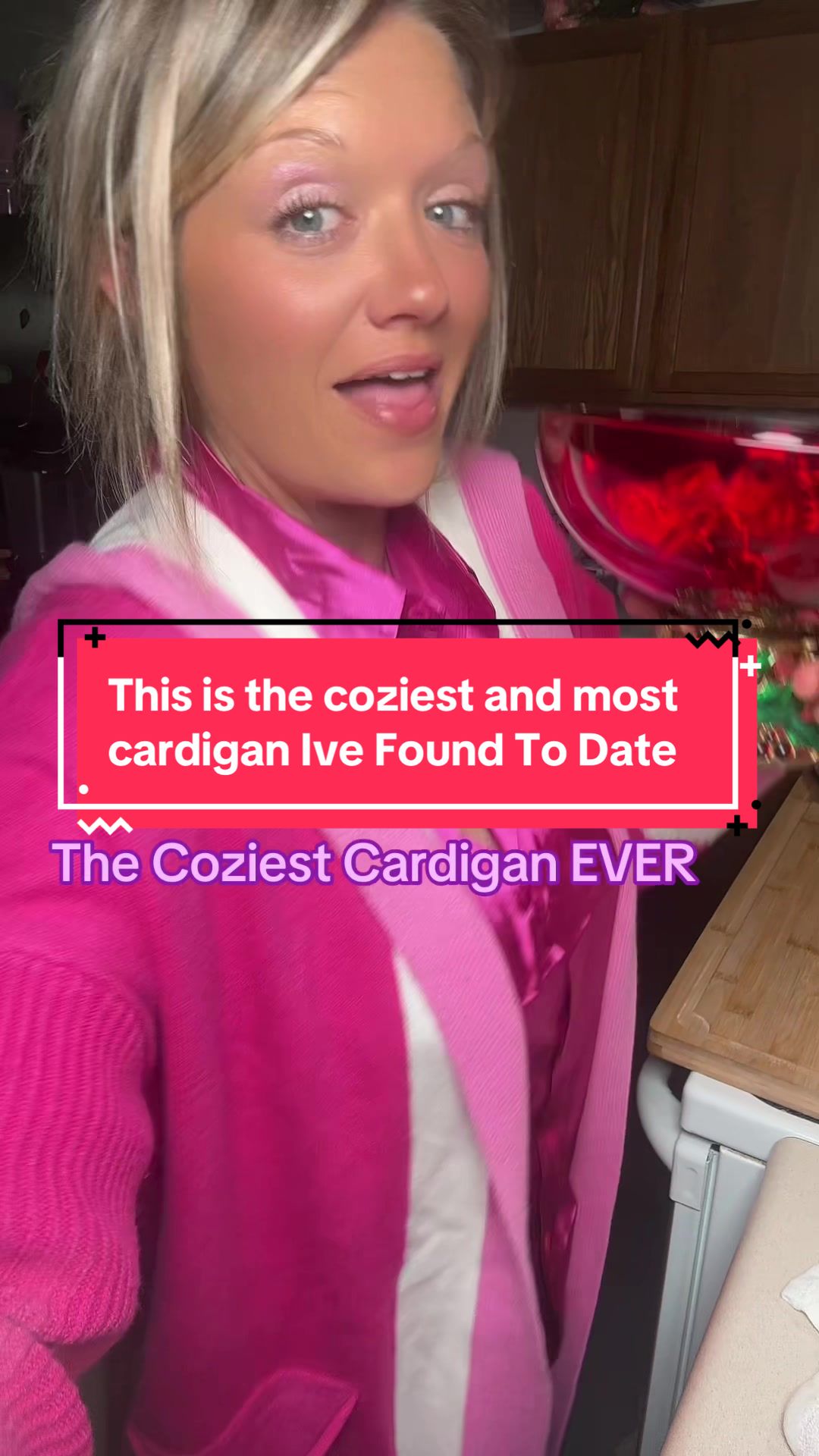 TikTok post by @babydoll2184 for Bomb Cosmetics UAE. Caption reads: This is the coziest most comfortable cardigan ever....