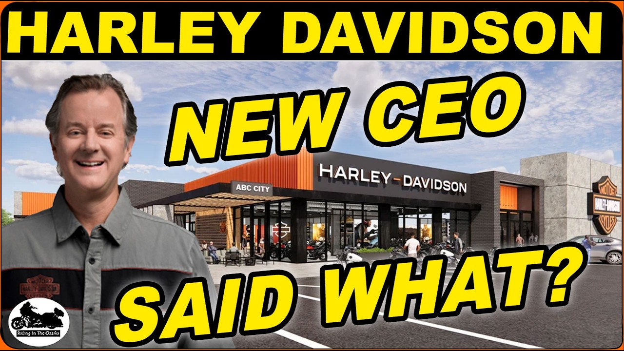 YouTube post by @RidingintheOzarks for Cardo Systems. Caption reads: HARLEY DAVIDSON NEW CEO talked to Dealers across....