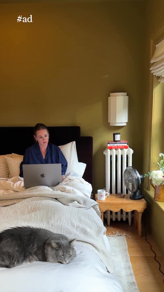 Instagram post by @alisoneroman for Brooklinen. Caption reads: Reinforcing a good habit of making my bed every....