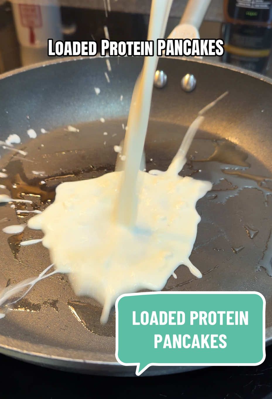 TikTok post by @yorkshirehairdresser for Protein Works. Caption reads: LOADED PROTEIN PANCAKES 🥞  I got the chocolate....