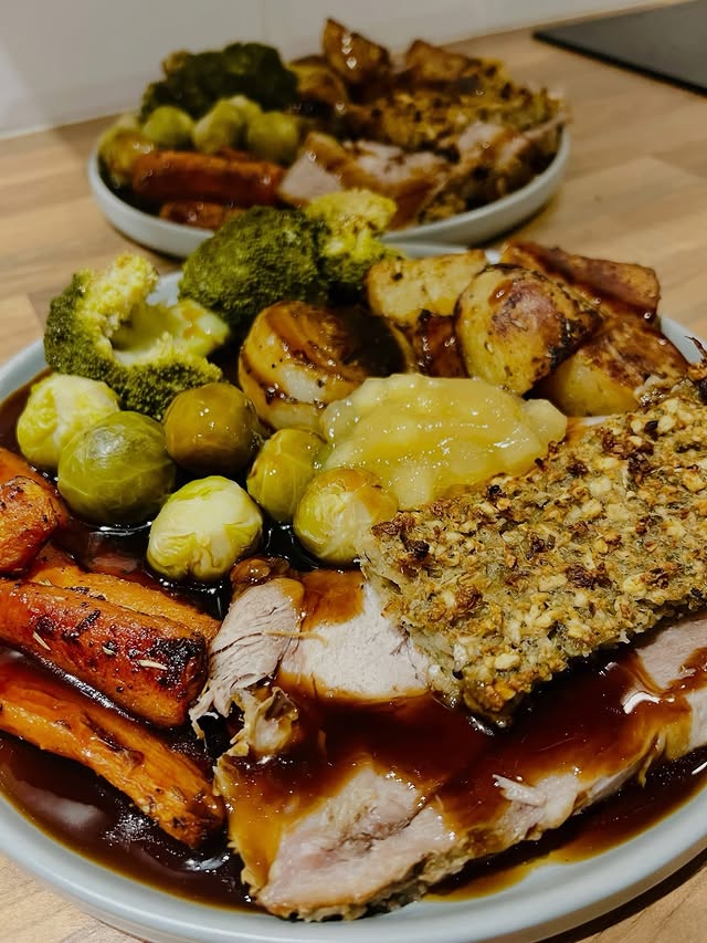 Instagram post by @mo_sw_diamond_target_member for Slimming World. Caption reads: ROAST PORK STUFFING & APPLE SAUCE I love Christmas....