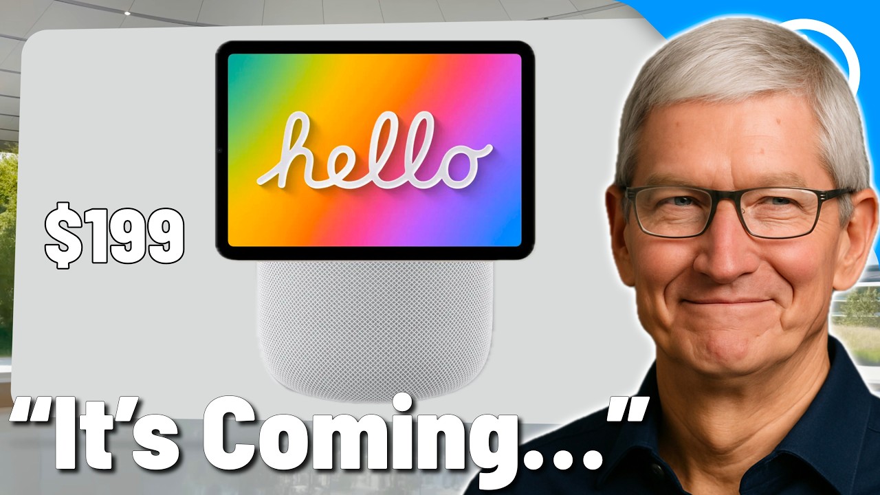 YouTube post by @9to5Mac for KUXIU. Caption reads: Apple’s “HomePad” Is Actually Happening… And It....