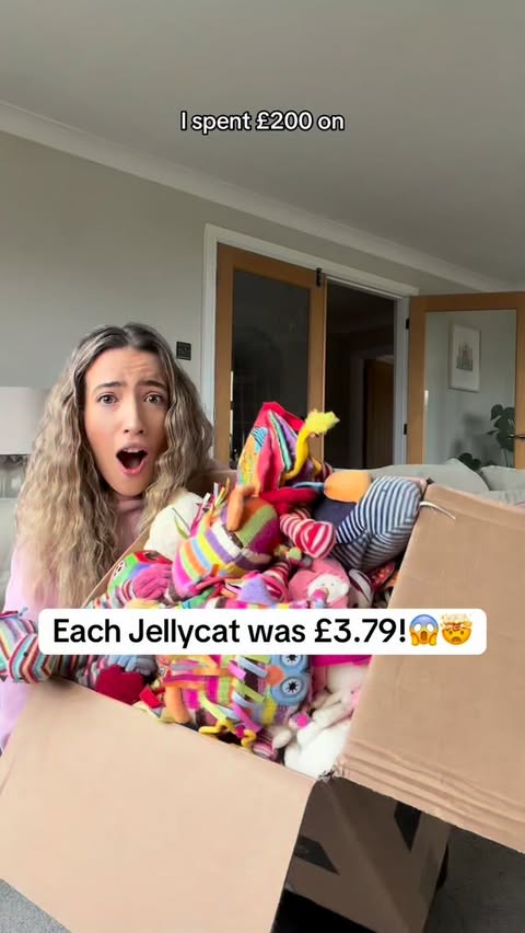 Instagram post by @beckysbazaar for Whatnot. Caption reads: I hit the Jellycat jackpot on Whatnot!🤯. Link is....