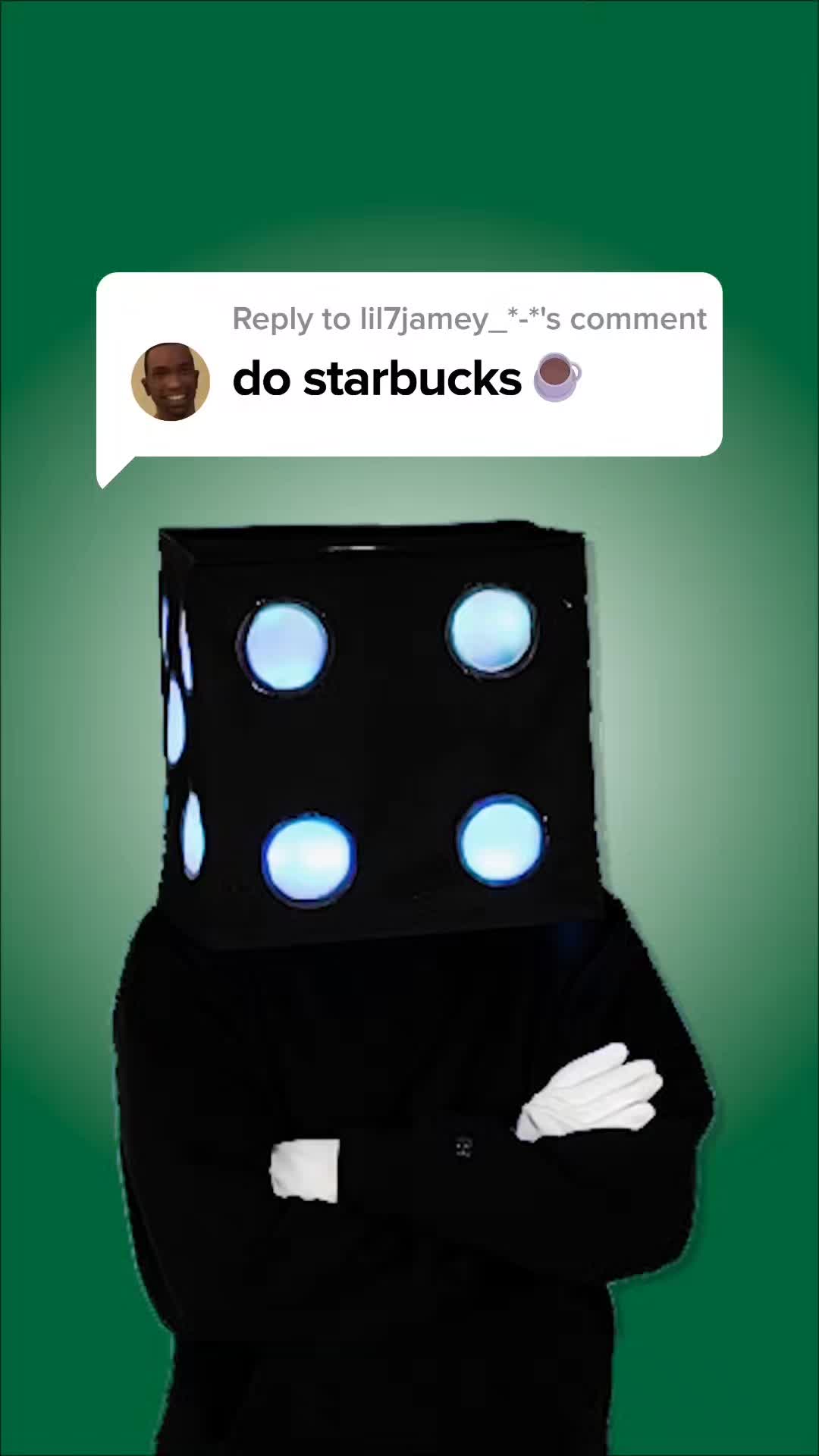 TikTok post by @plakabo for Starbucks. Caption reads: 14,000 dice later!@Starbucks what should I do....