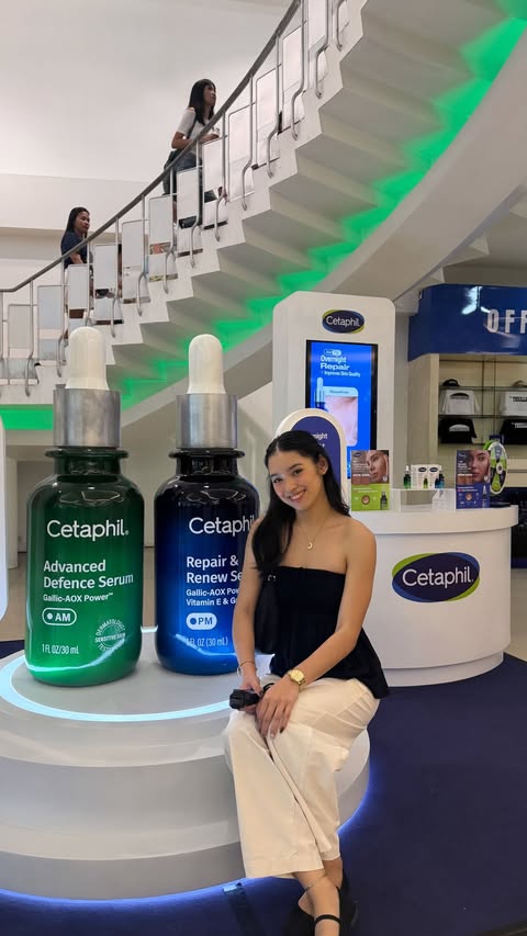Instagram post by @cailabiera for Cetaphil. Caption reads: [...] UAAP season stress 😭🏐 Stopped by the....
