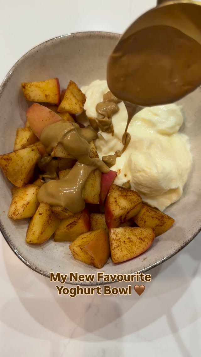 Instagram post by @boothys_sw_insta19 for The Skinny Food Co. Caption reads: Sweet Cinnamon Apple, vanilla yoghurt, topped with....
